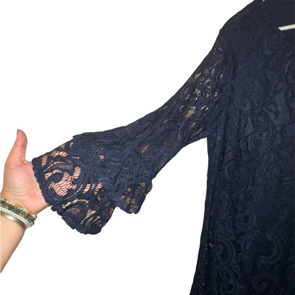Tacera Navy Lace Overlay Dress 1X - Picture 3 of 6